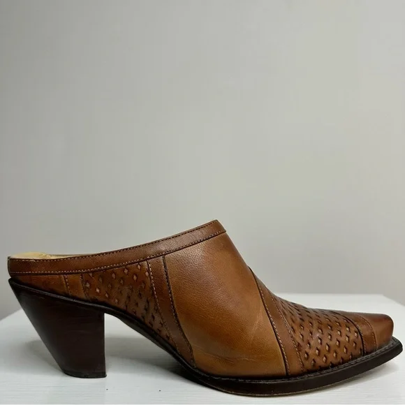 VTG Leather Western Style Snip Toe Mule Heels Women’s Size 7 - Picture 9 of 12